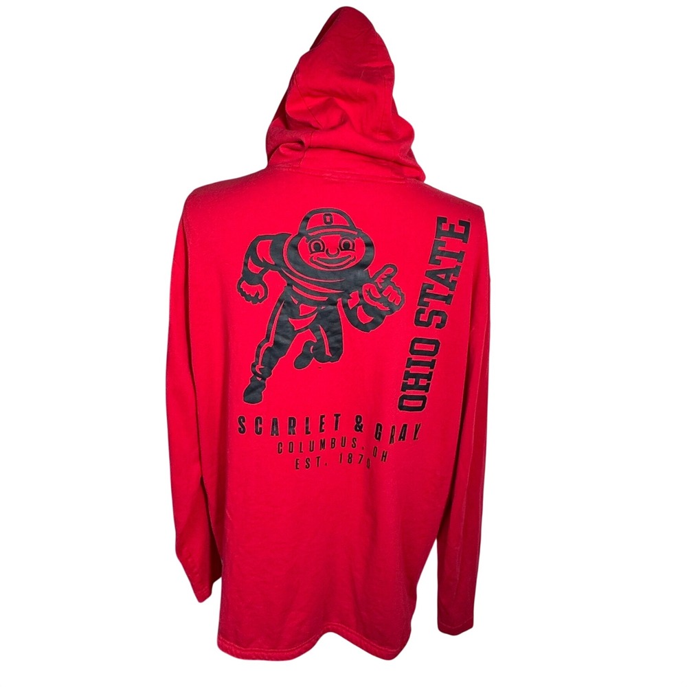 NIKE Men 2XL Ohio State Buckeyes Red Mascot Long Sleeve Sideline Hoodie Pullover